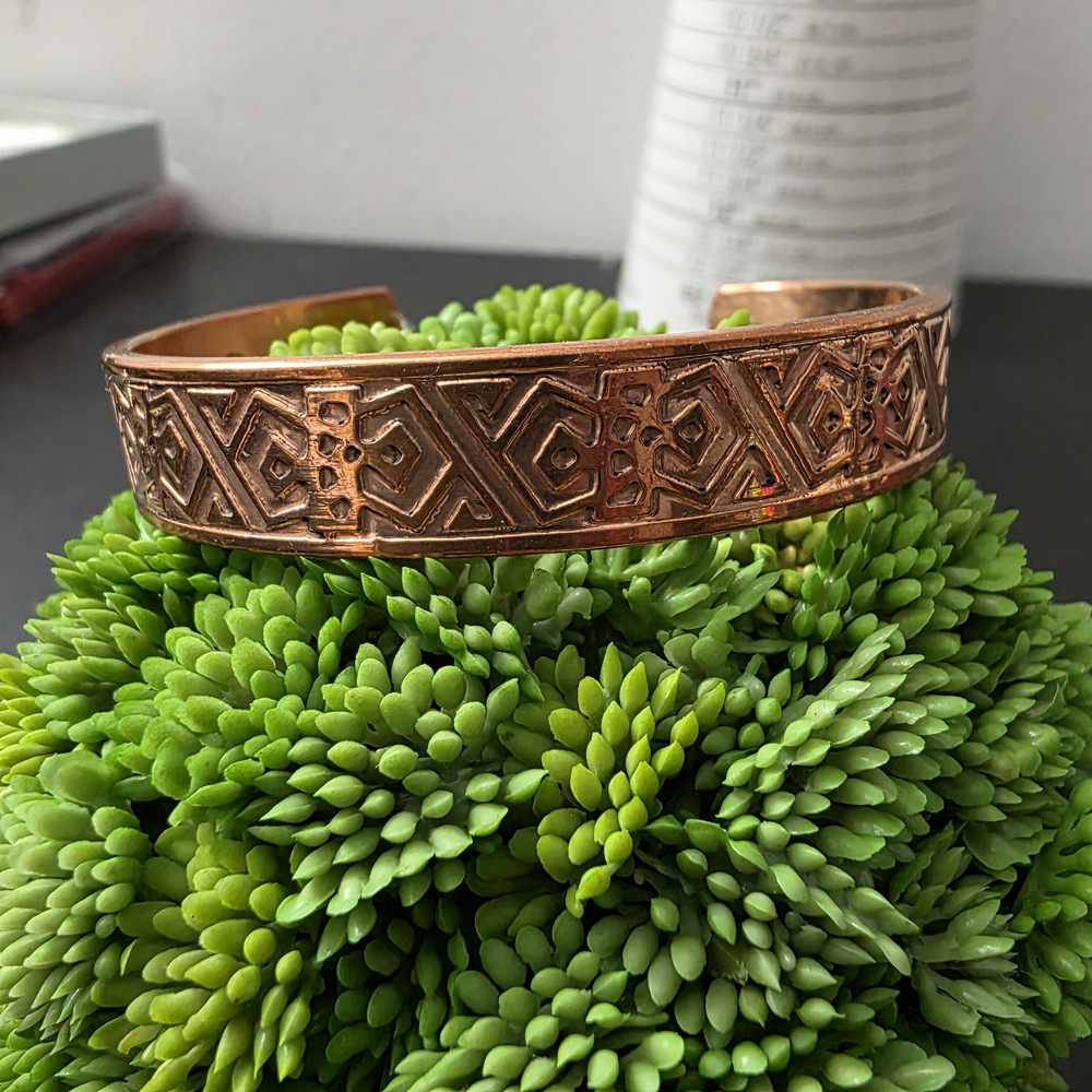 Earthing Carved Natural Solid Copper Cuff Bracelet